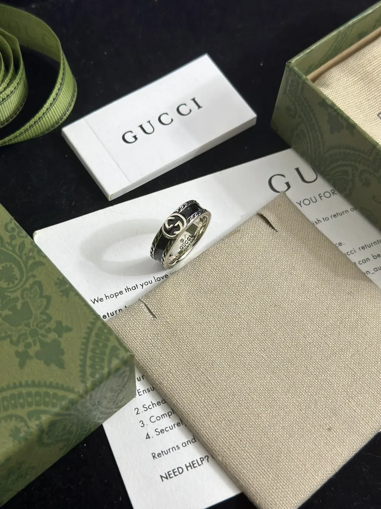 Gucci Interlocking Double G Black Enamel Ring 6