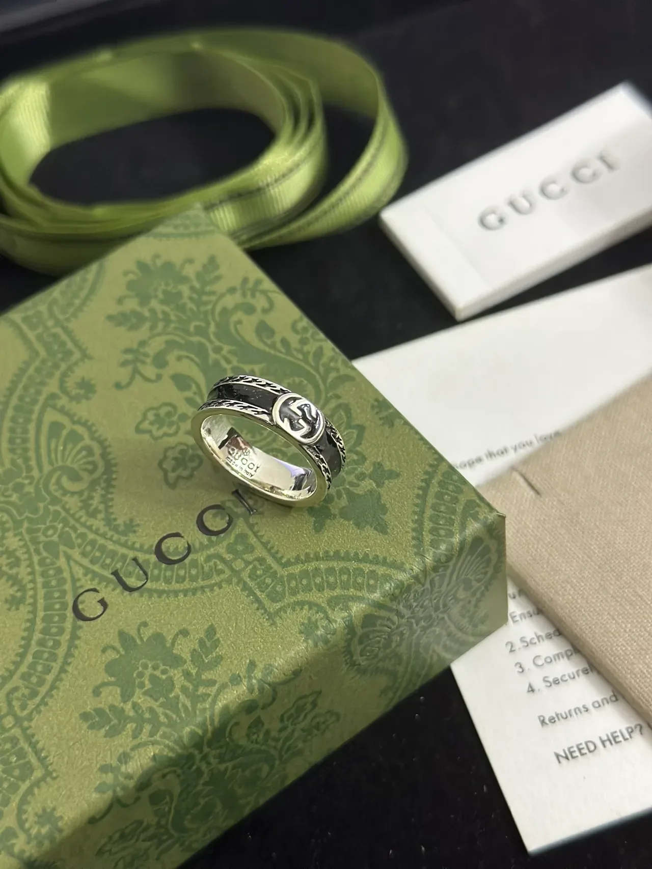 Gucci Interlocking Double G Black Enamel Ring 7