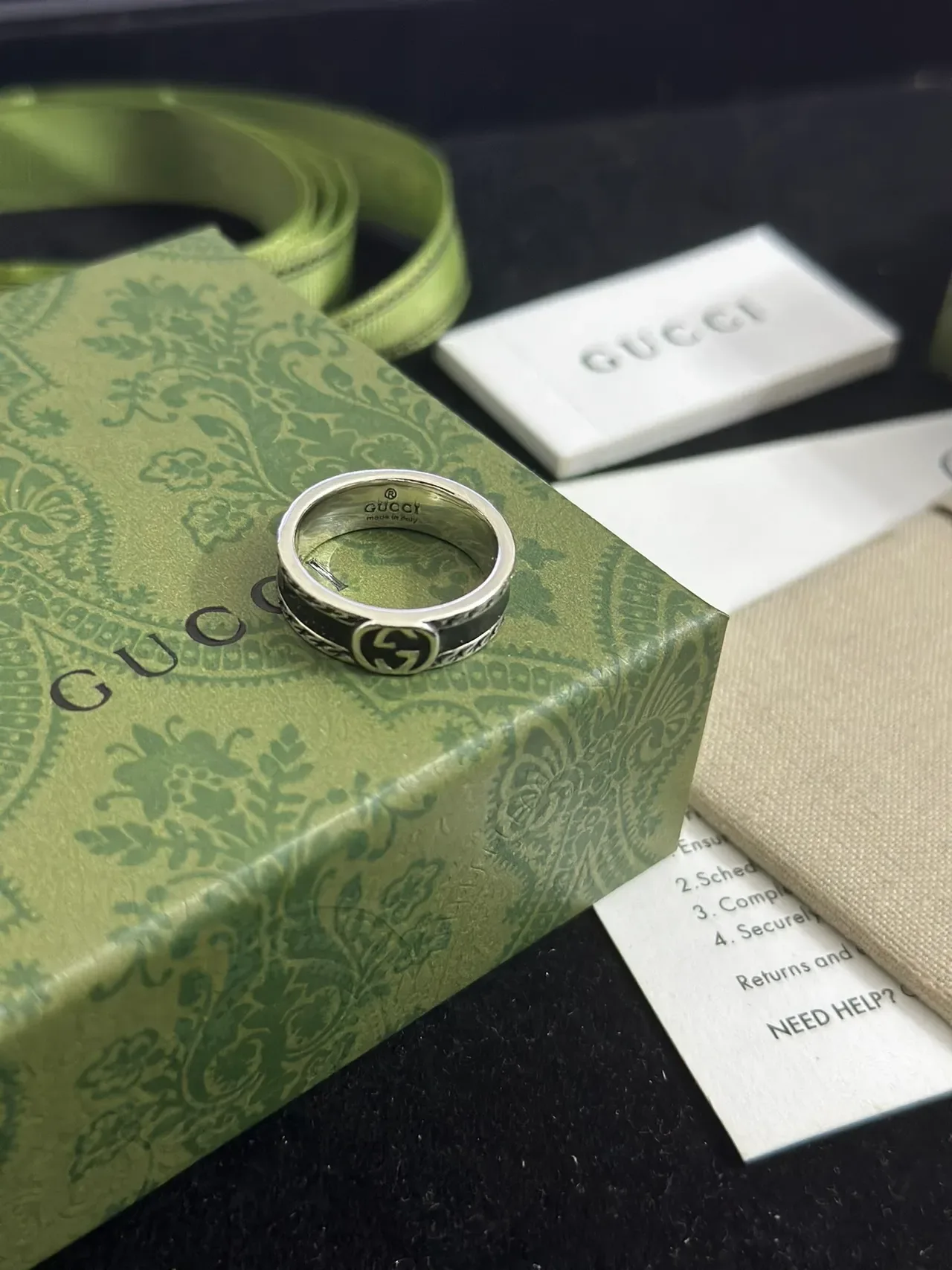 Gucci Interlocking Double G Black Enamel Ring 8