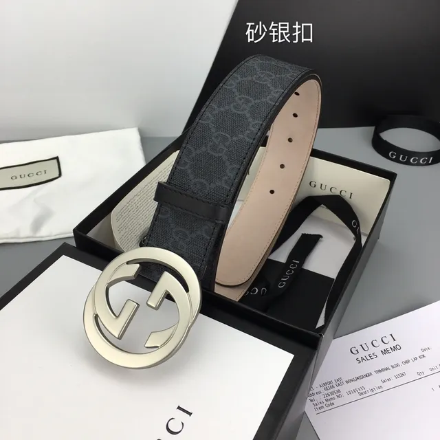 Gucci Interlocking G Belt Dark Gray GG Monogram Canvas Leather Belt 4