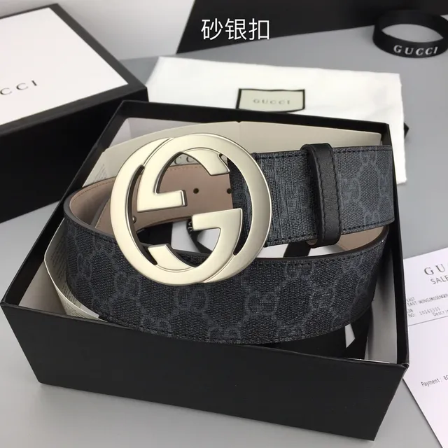 Gucci Interlocking G Belt Dark Gray GG Monogram Canvas Leather Belt 5