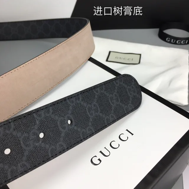 Gucci Interlocking G Belt Dark Gray GG Monogram Canvas Leather Belt 7