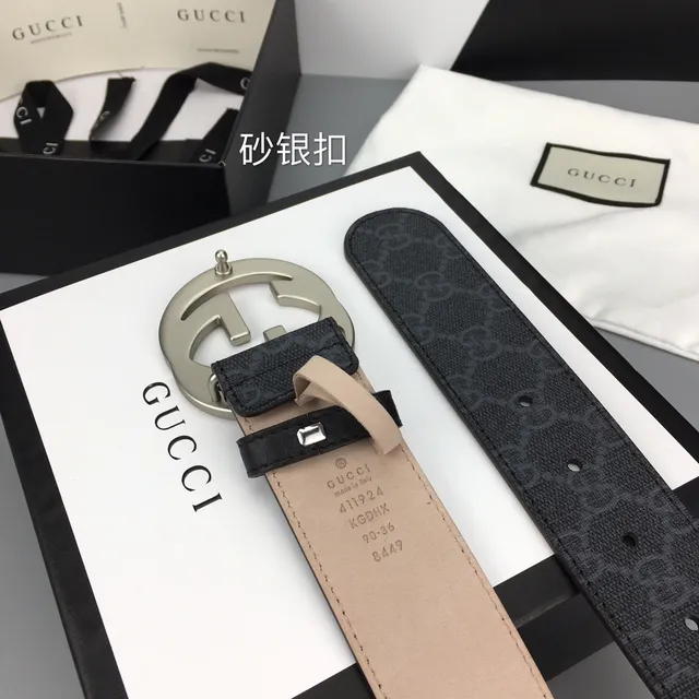 Gucci Interlocking G Belt Dark Gray GG Monogram Canvas Leather Belt 8