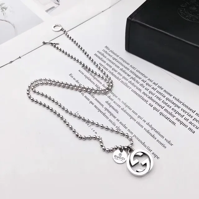 Collier Gucci Interlocking G Logo Argent Noir Chaîne Boule Pendentif 3