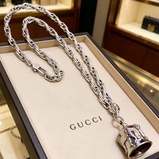 Gucci Lion Bell Pendant Heavy Curb-Link Necklace