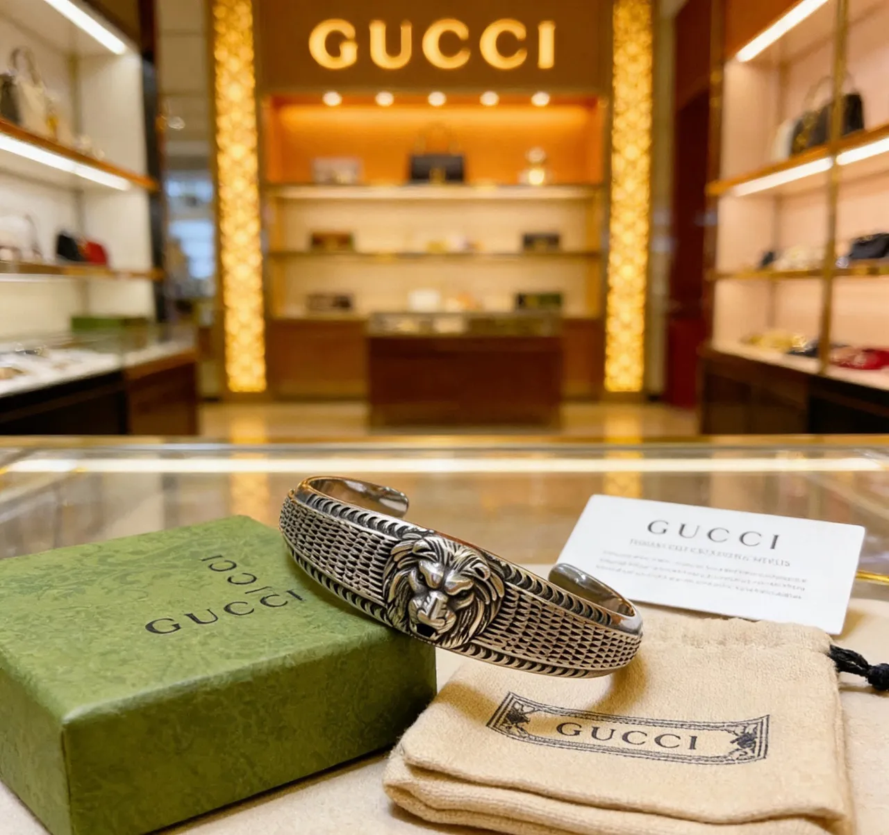 Gucci Lion Head Woven-Texture Open Cuff Bracelet 6