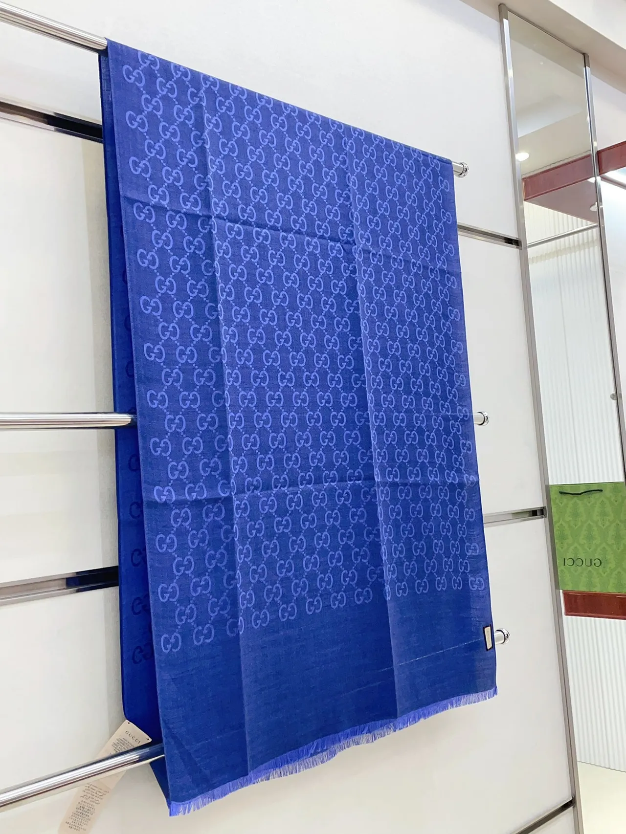 Gucci Monogram Jacquard Blue Silk Scarf 8