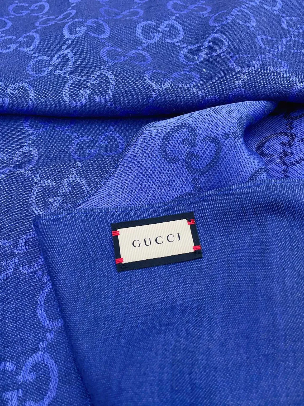 Gucci Monogram Jacquard Blue Silk Scarf 9
