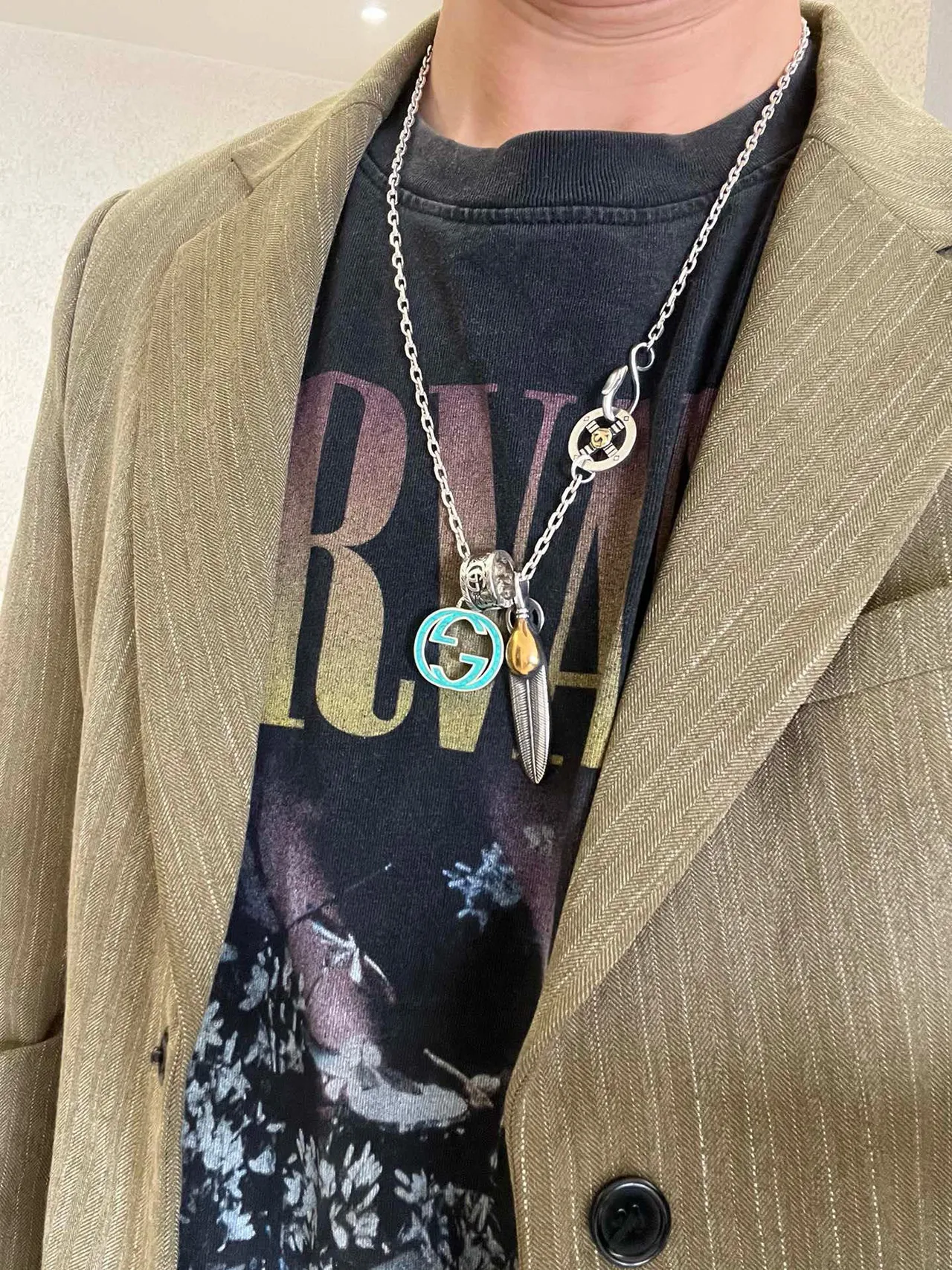 Gucci Multi-Charm Necklace Silver Blue Chain Turquoise Enamel G Necklace 5