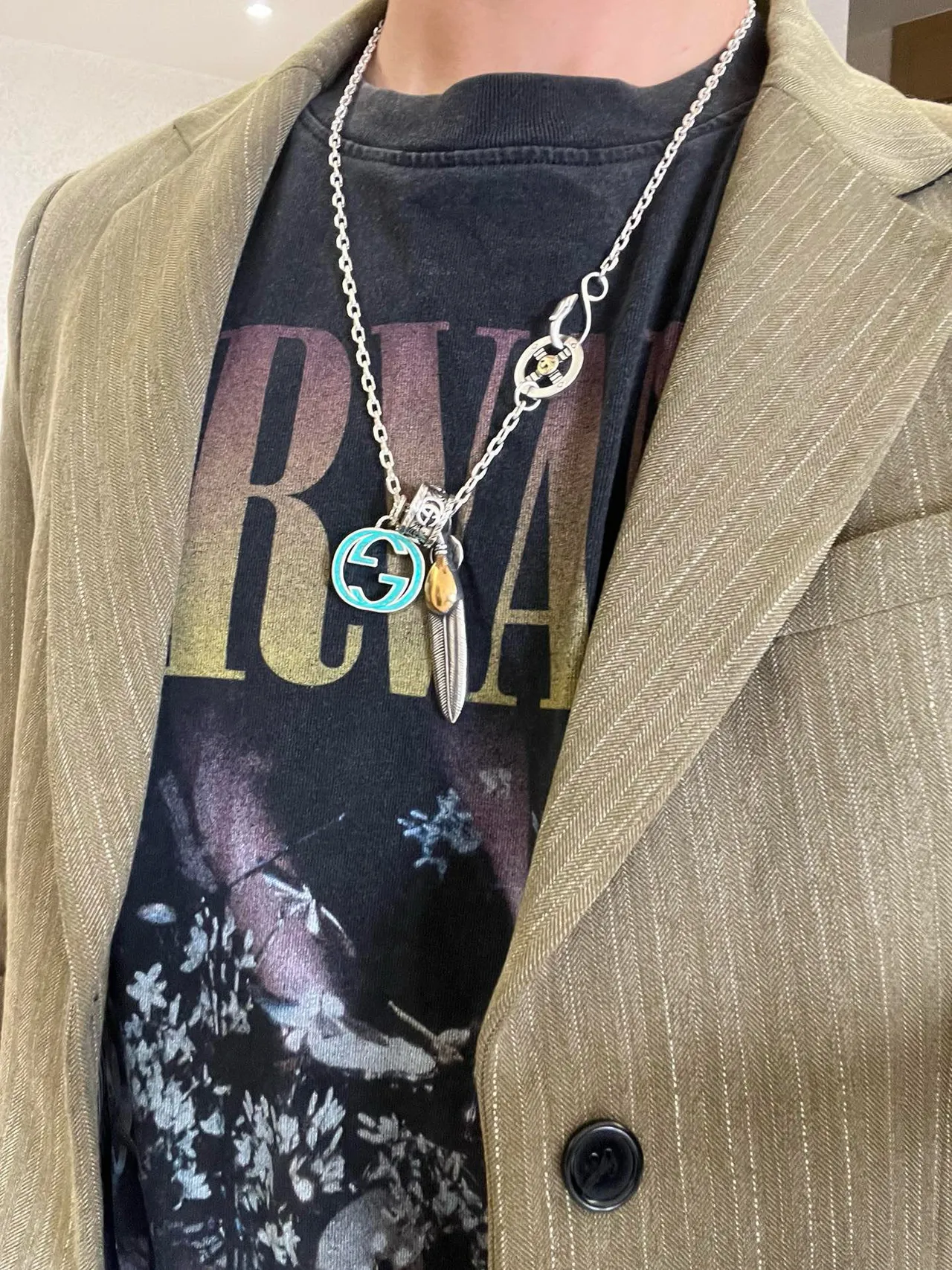 Gucci Multi-Charm Necklace Silver Blue Chain Turquoise Enamel G Necklace 8