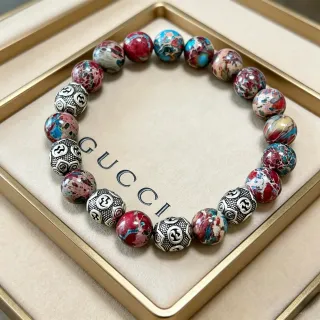 Gucci Multicolor Marbled Stone and Interlocking G Bead Bracelet