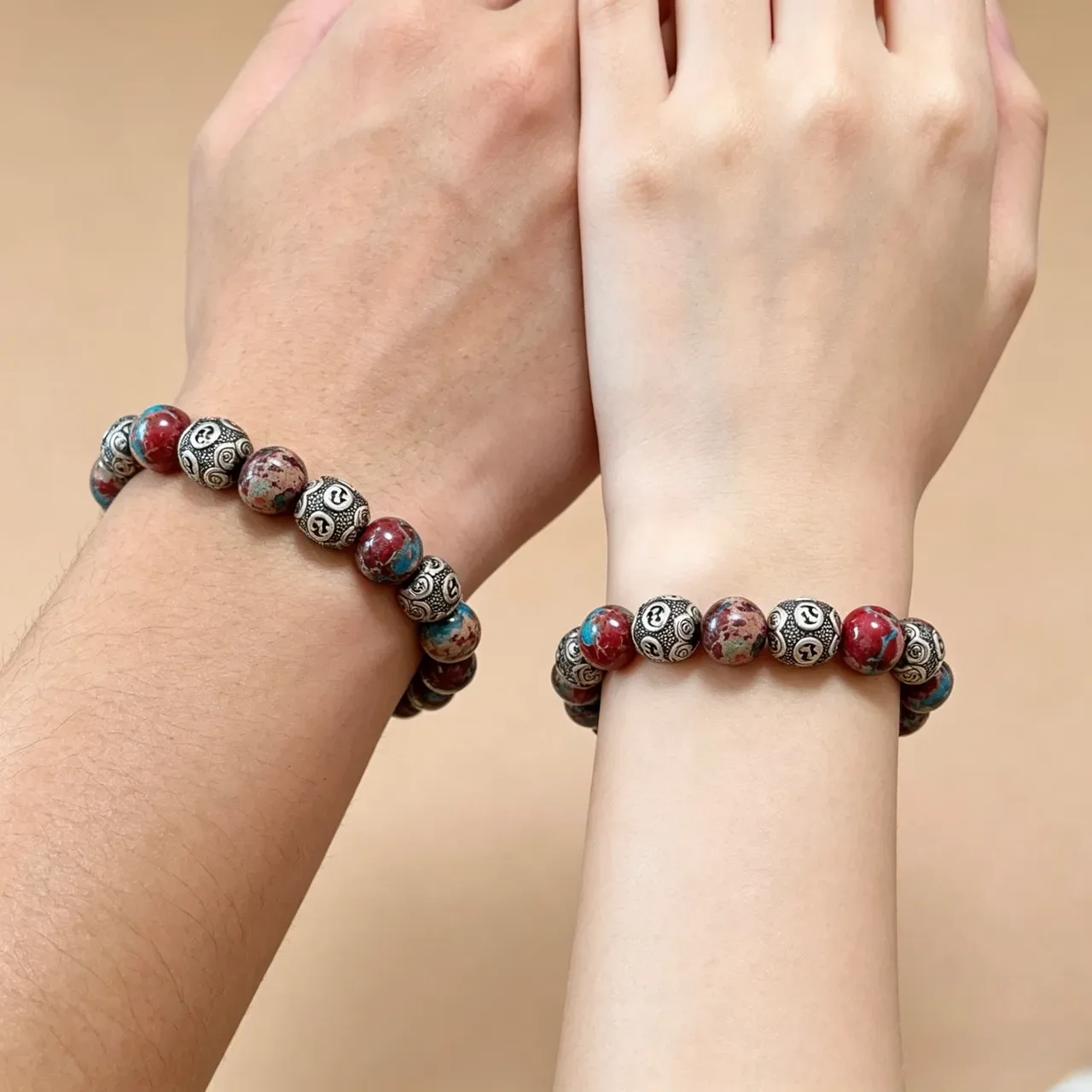 Gucci Multicolor Marbled Stone and Interlocking G Bead Bracelet 5