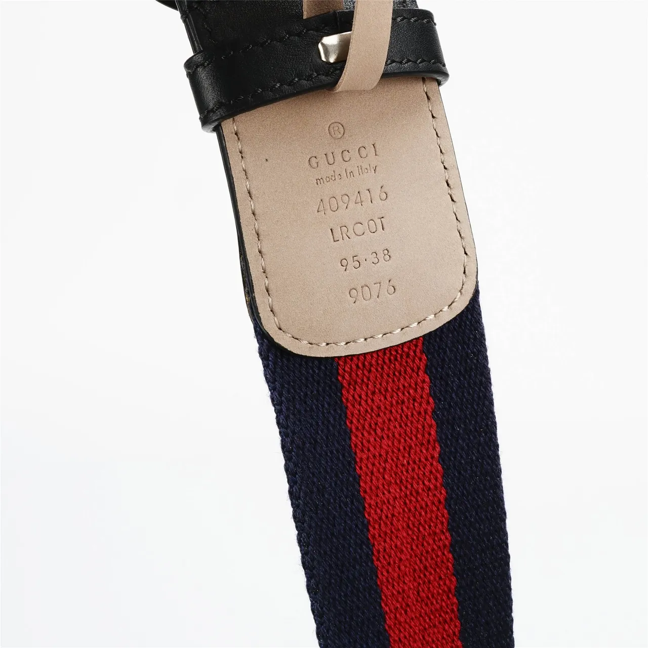 Gucci Navy Red Interlocking G Buckle Web Stripe Woven Band Leather Belt 7