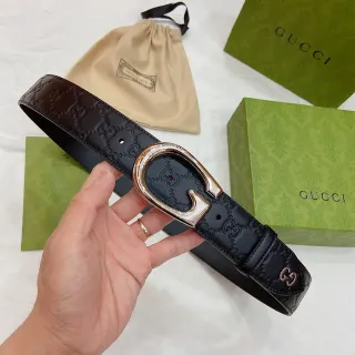 Gucci Ophidia Black Brown Embossed GG Monogram Interlocking G Buckle Leather Belt