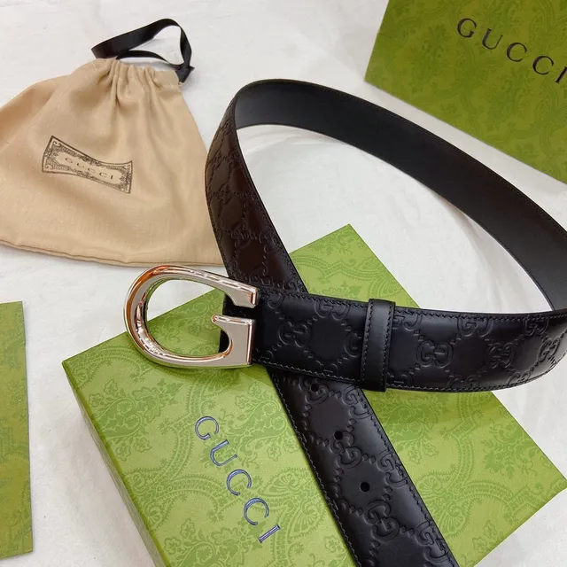 Gucci Ophidia Black Brown Embossed GG Monogram Interlocking G Buckle Leather Belt 3