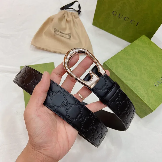 Gucci Ophidia Black Brown Embossed GG Monogram Interlocking G Buckle Leather Belt 4