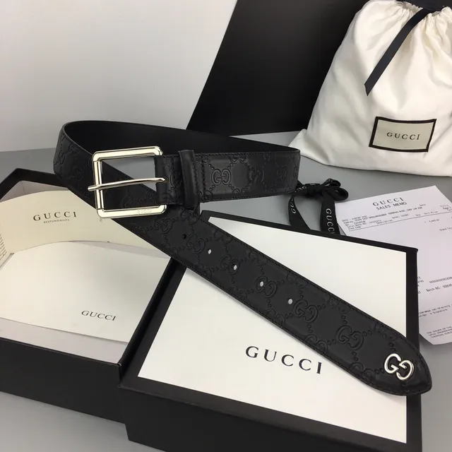 Gucci Ophidia Embossed GG Monogram Black Leather Belt 2