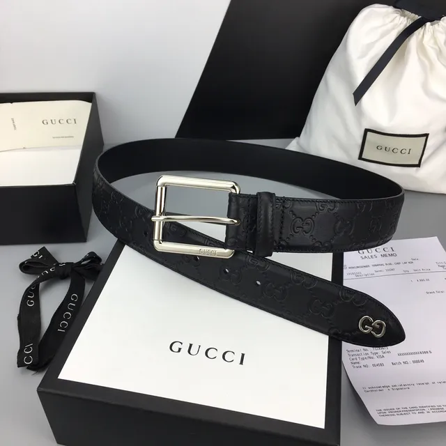 Gucci Ophidia Embossed GG Monogram Black Leather Belt 6