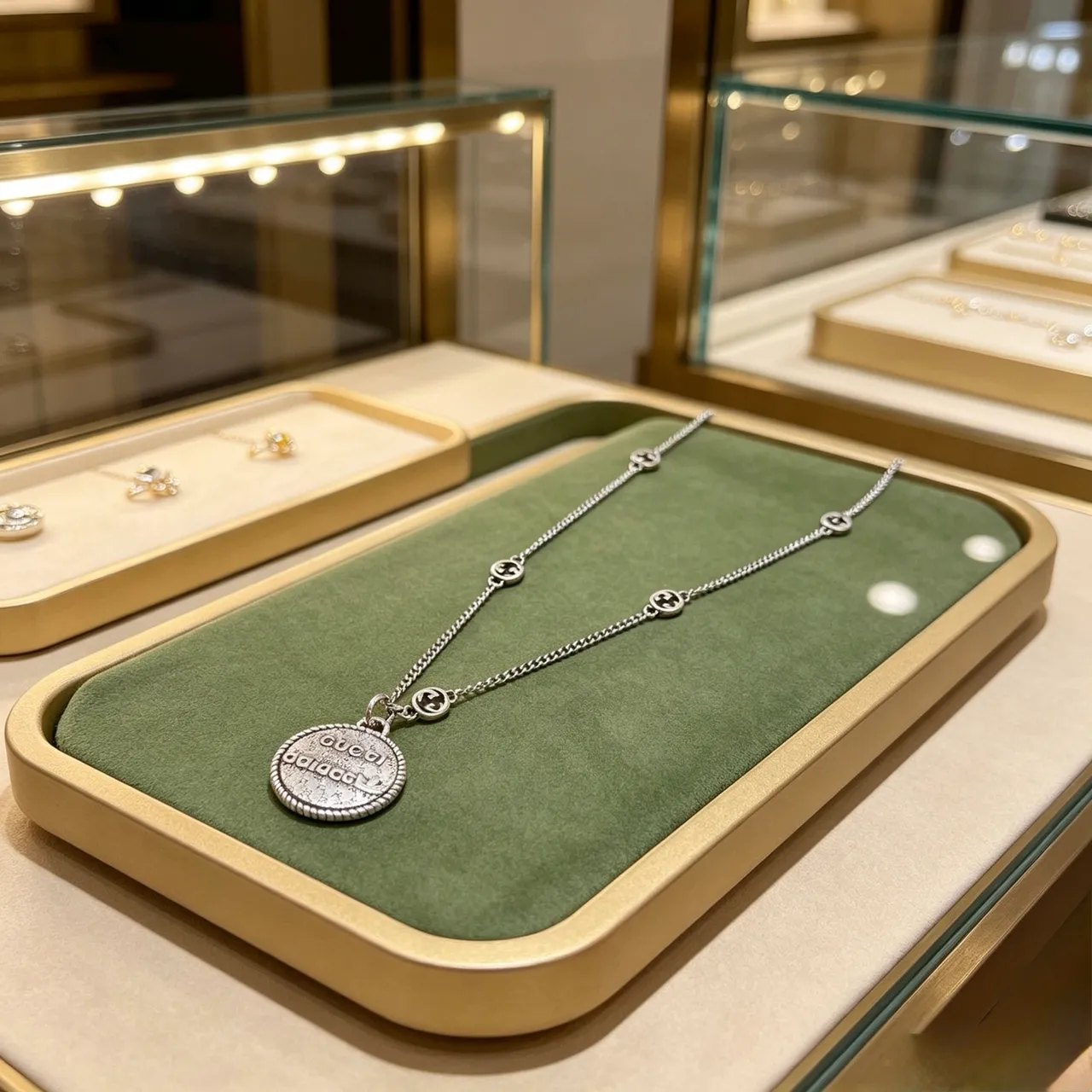 Gucci Ophidia Silver Chain Circular Medallion Pendant Necklace 5