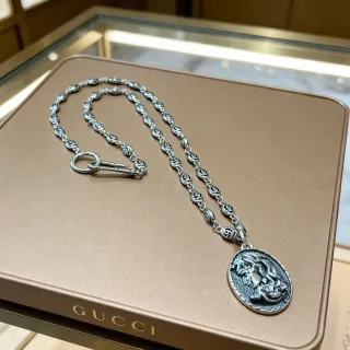 Gucci Ornate Linked Chain Relief Medallion Necklace