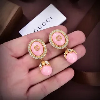 Gucci Pink Enamel Crystal-Bordered Double G Earrings