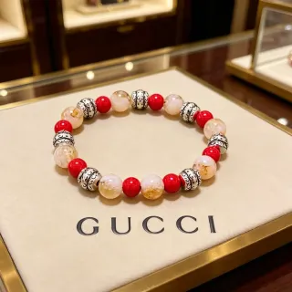 Gucci Red Beige Beaded Multi-Stone Bracelet