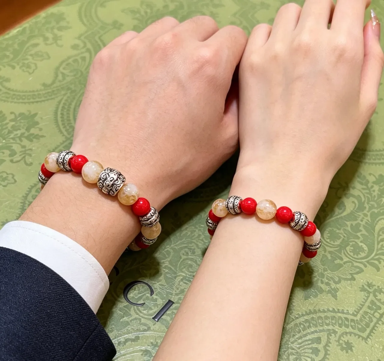 Gucci Red Beige Beaded Multi-Stone Bracelet 8