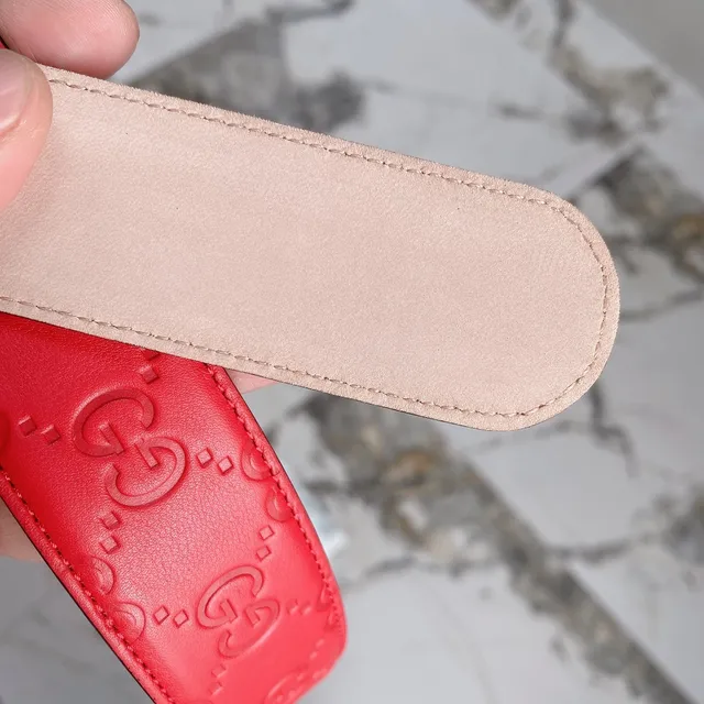 Gucci Red Silver Embossed GG Monogram Double G Interlocking Buckle Leather Belt 4