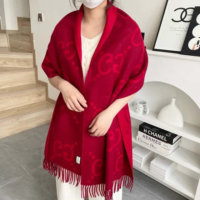 Gucci লাল টোনাল চেক উভেন ক্যাশমিয়ার স্কার্ফ 2