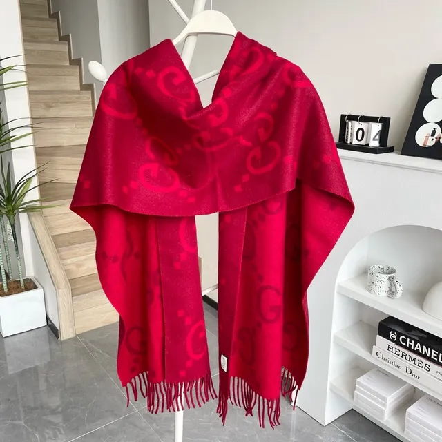 Gucci লাল টোনাল চেক উভেন ক্যাশমিয়ার স্কার্ফ 8