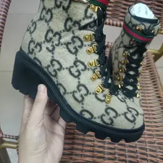 Gucci Rhyton GG Monogram Beige and Black Ankle Boots