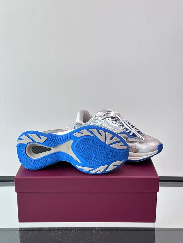 Gucci Rhyton Silver Gray Blue Chunky Sneakers 2