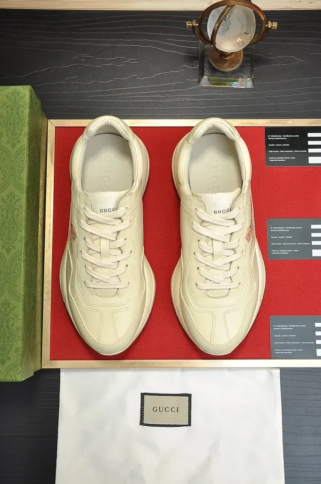 Gucci Rhyton Tiger Cream Leather Chunky Sneakers 4