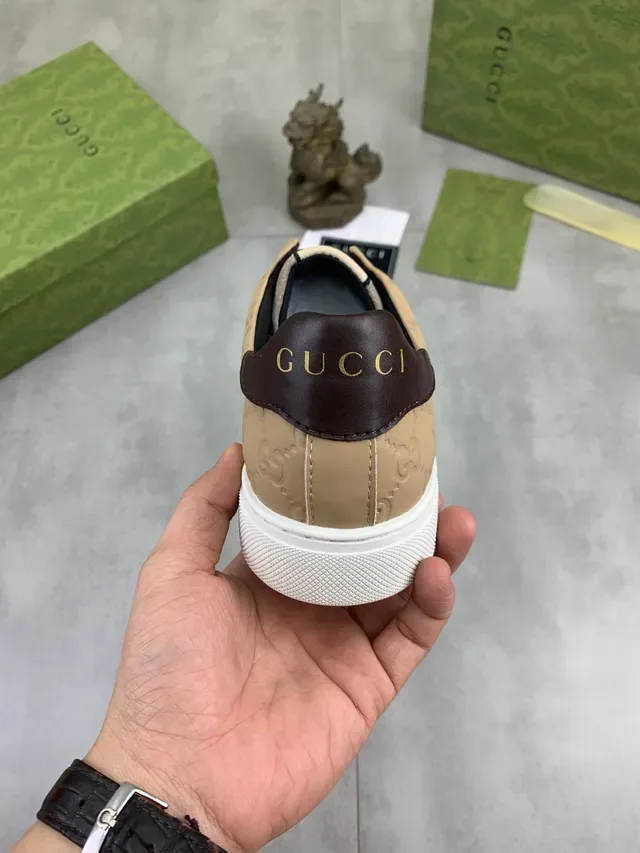 Gucci Screener Beige and Taupe Web Stripe Lifestyle Sneakers 4