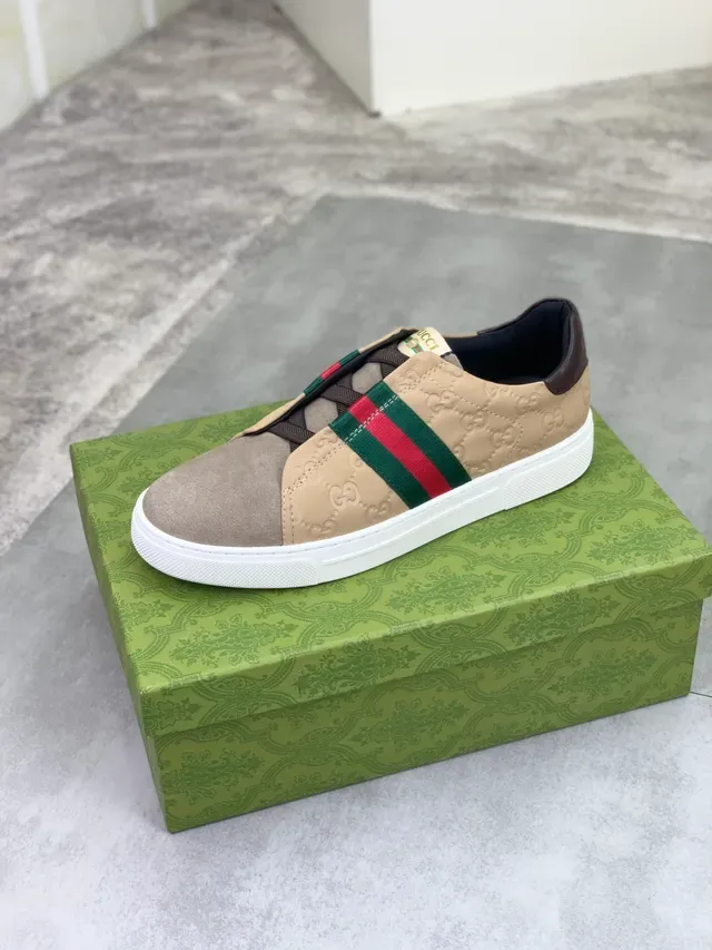 Gucci Screener Beige and Taupe Web Stripe Lifestyle Sneakers 5