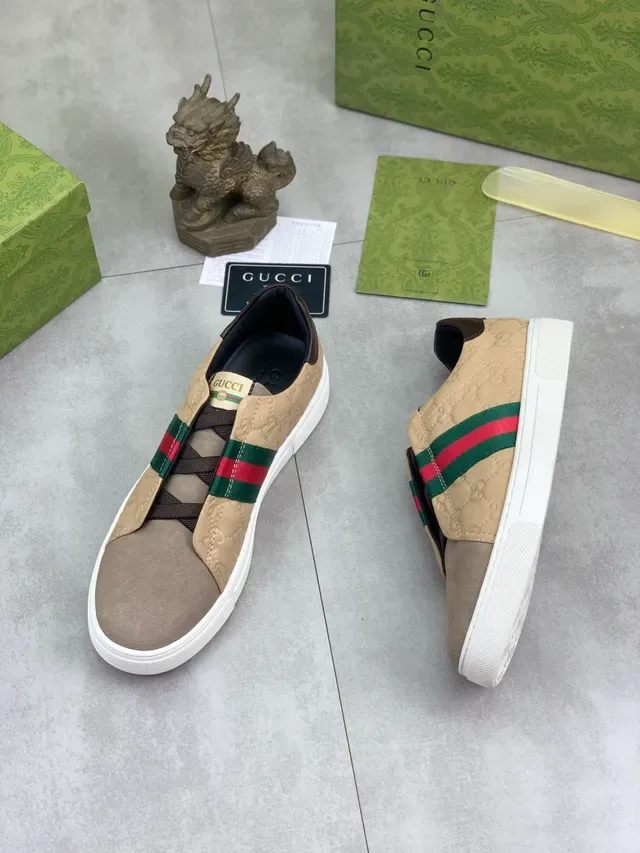 Gucci Screener Beige and Taupe Web Stripe Lifestyle Sneakers 6
