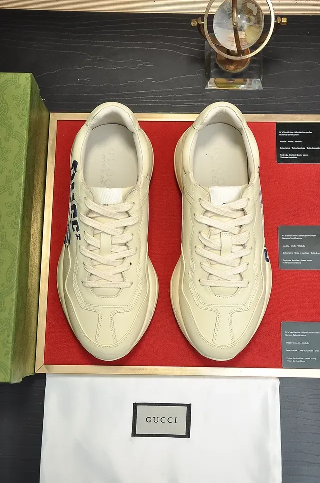 Gucci Screener Beige Navy Oversized Sole Leather Upper Chunky Sneakers 4