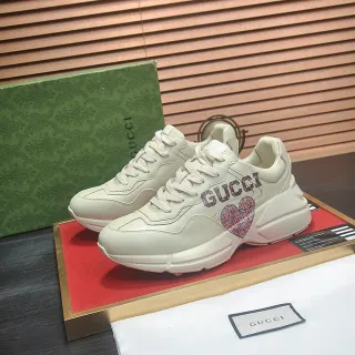 Gucci Screener بيج سولا أحمر جلد ذو نسيج الجزء العلوي أحذية رياضية سميكة