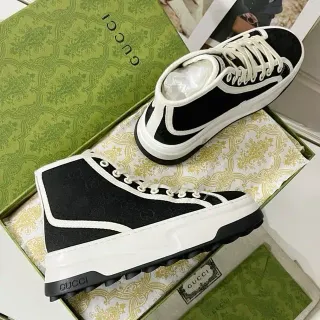 Gucci Screener Black and White Monogram Canvas Lifestyle Sneakers