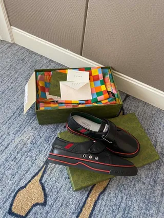 Gucci Screener Black Red Leather Hook-and-Loop Strap Loafer 4