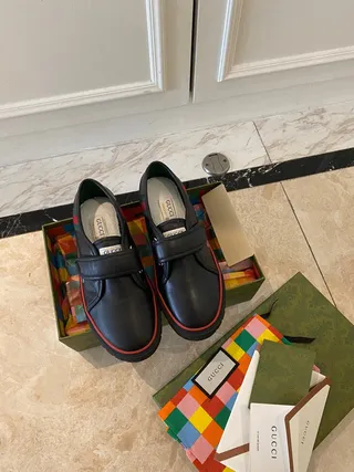 Gucci Screener Black Red Leather Hook-and-Loop Strap Loafer 5