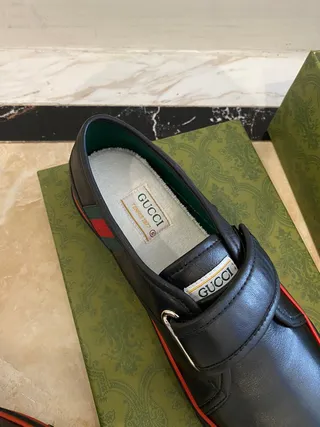 Gucci Screener Black Red Leather Hook-and-Loop Strap Loafer 6