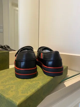 Gucci Screener Black Red Leather Hook-and-Loop Strap Loafer 7