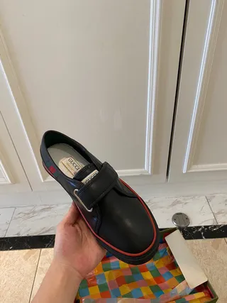 Gucci Screener Black Red Leather Hook-and-Loop Strap Loafer 9