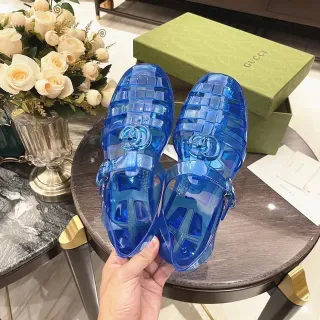 Gucci Screener নীল স্বচ্ছ জেলি গ্রিড-উইভ উপর ক্যাজুয়াল স্যান্ডাল
