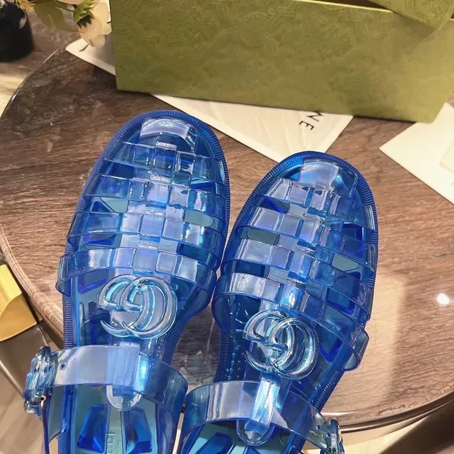 Gucci Screener Sandales Casuales Bleues Transparents Jelly Grid-Weave Upper 2