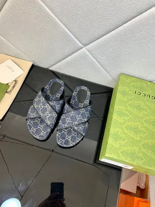 Gucci Screener Denim Blue Interlocking GG Monogram Slippers 2