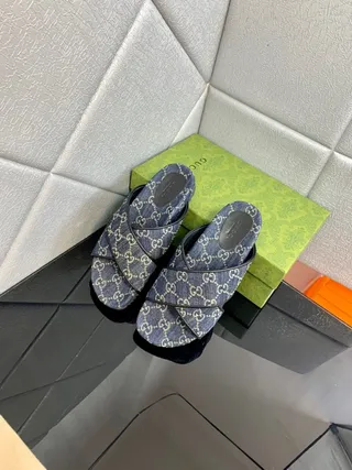 Gucci Screener Denim Blue Interlocking GG Monogram Slippers 3