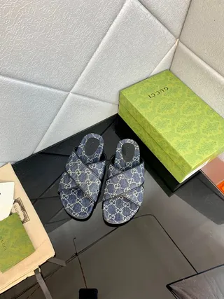 Gucci Screener Denim Blue Interlocking GG Monogram Slippers 4