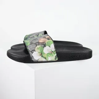 Gucci Screener फ्लोरल प्रिंट काले स्लिपर्स
